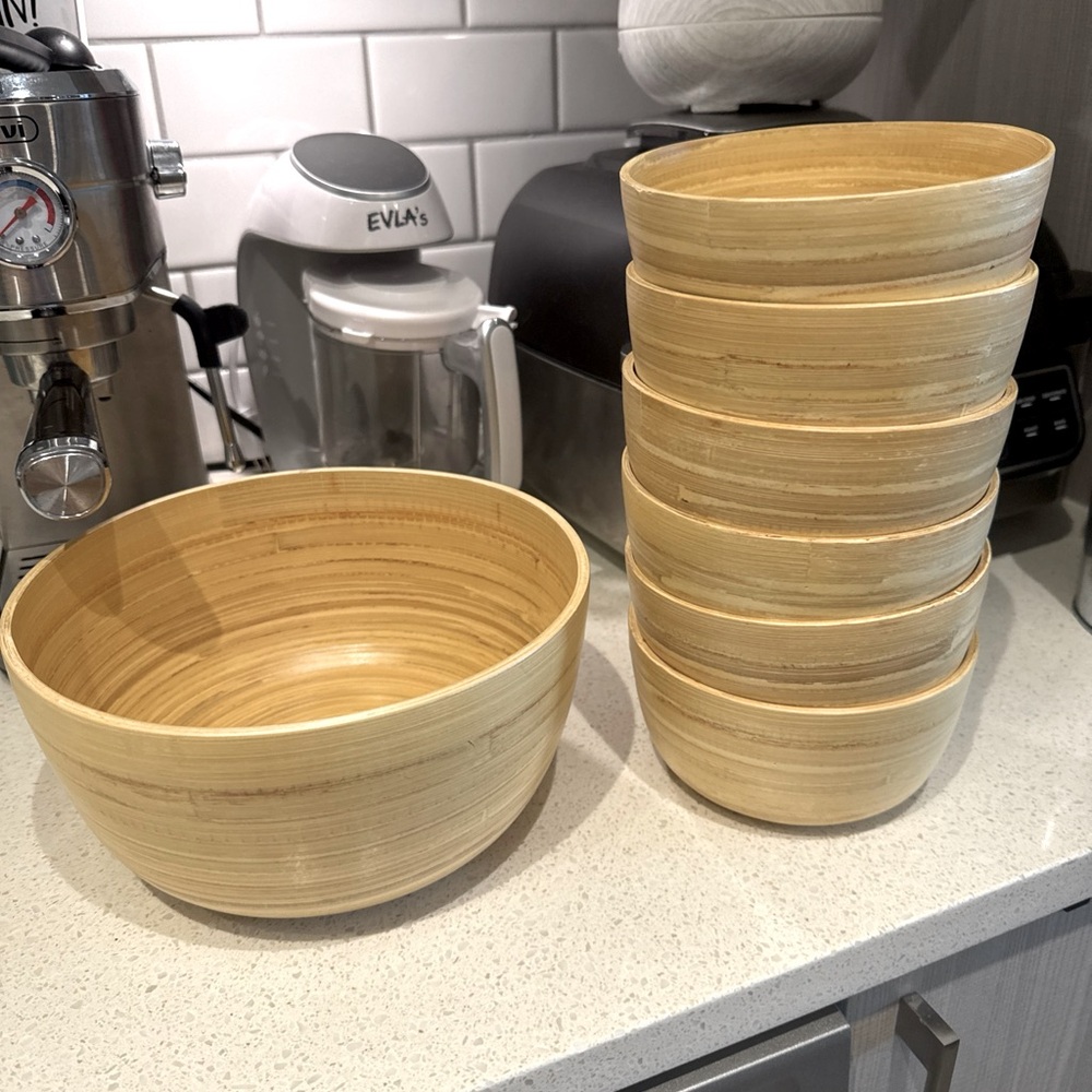 Core Bamboo 7pc Salad bowls Set New